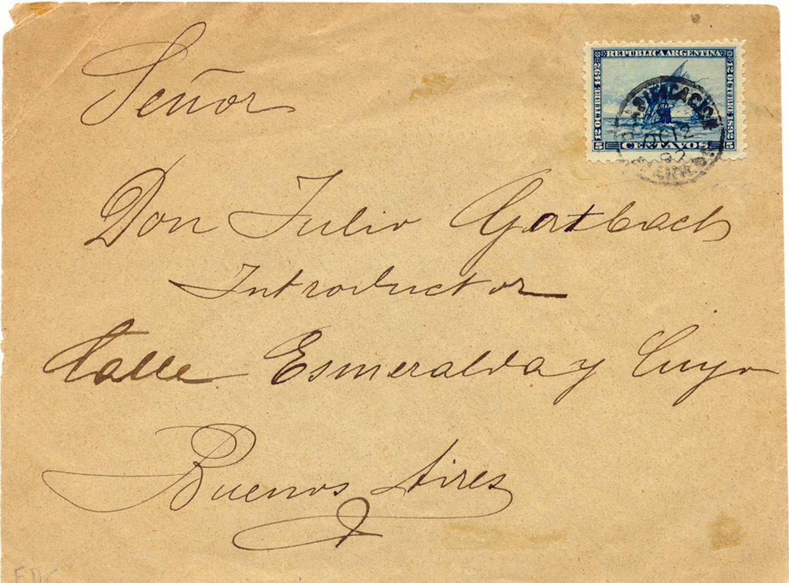 ARGENTINA 12.10.1892, 5 C. Ship on FDC, extremely rare, EXHIBITION-ITEM, RRR!!!