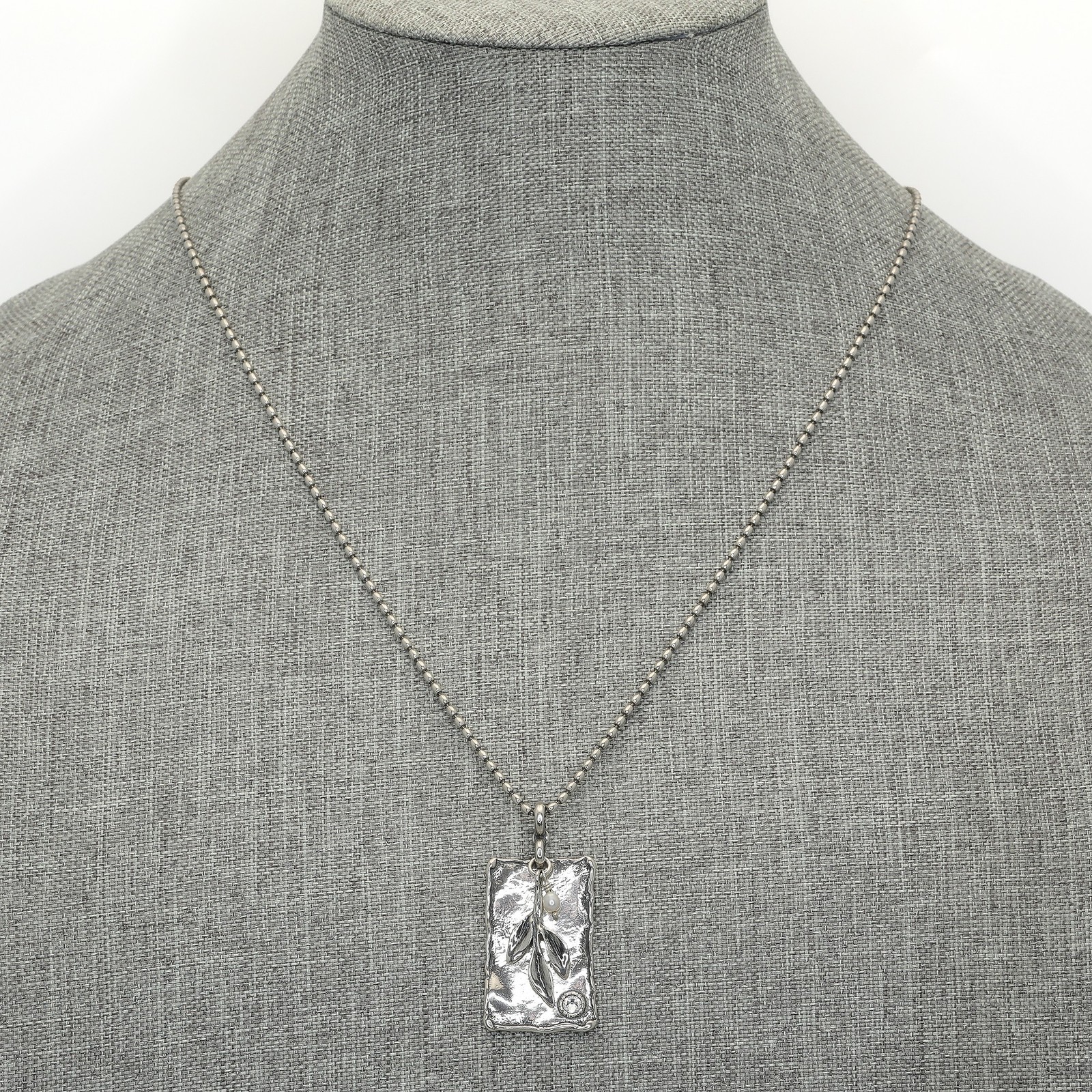 Retired Silpada Sterling Crystal & Pearl LEAF SPRIG Bead Chain Necklace N2275