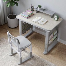 Scrivania per Bambini Altezza Regolabile con Sedia Libreria Laterale