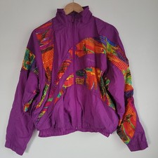 Vintage 1990s Reebok Purple Neon Nylon Full Zip Windbreaker Jacket Size Medium
