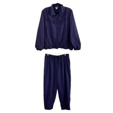 Vintage 80s Track Suit Set Navy Blue Full Zip Up Warm Ups Womens L/1X Retro