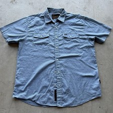 Howler Bros Shirt Mens Medium Blue Striped Western Pearl Snap Short Sleeve