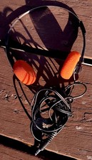 VINTAGE 80's Style Stereo Headphones Orange Foam 3.5mm 1/8" Jack WORKING TESTED