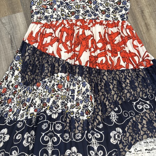 Anthropologie Maeve Isa Dress Women 16 Pleated Floral Midi Tank Mixed Print Lace - Picture 4 of 18
