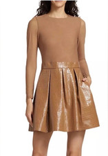 $595 ALICE + OLIVIA Chara Crocodile-Embossed Faux Leather Minidress - Camel - 6