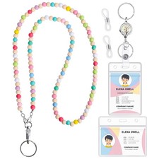 Lanyards for ID Badges Teacher Gifts Wooden Beaded Retractable Badge Reel