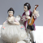 Dresten Style Porcelain Lace Figurine Man Serenading A Woman On Sofa — photo 9