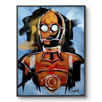 C3PO Original Painting 9x12 Canvas Gamer Star Wars Sci Fi Robot Droid Art SWhite