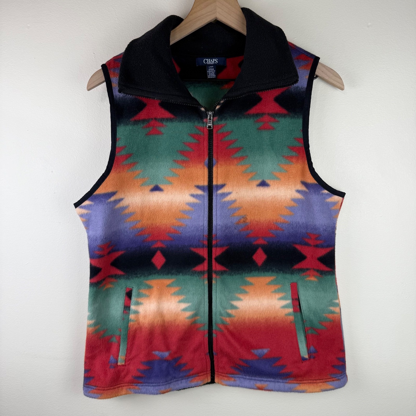 Large Chaps multicolor aztec pattern fleece vest - image 1
