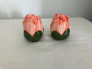 Large Pink Rosebud in Green Leaves vintage Salt & Pepper Shakers