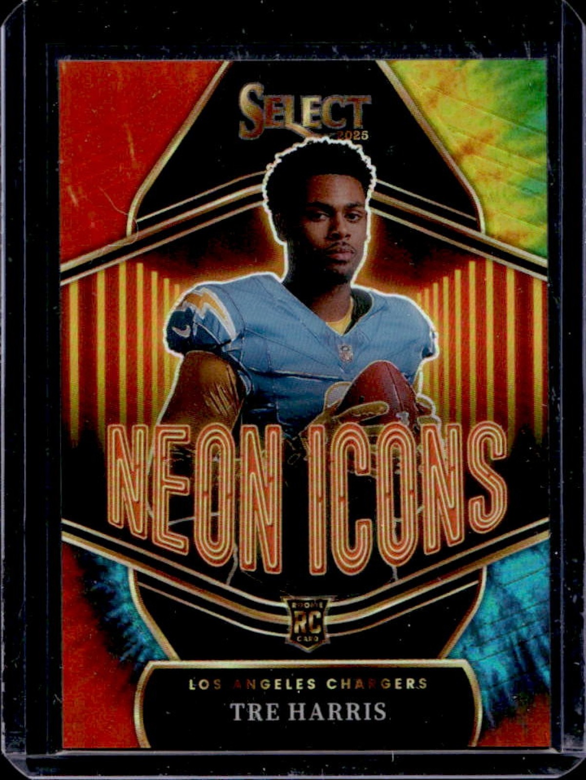 2025 Panini Select Tre Harris Neon Icons RC Tie-Dye Prizm Rookie #/25 Chargers