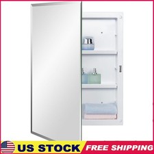 Plastic Medicine Cabinet Beveled Mirror Door Adjustable Shelves Bathroom Storage