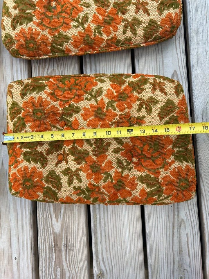 Juego de 4 Cojines de Silla Almohadillas de Asiento MCM Retro Naranja/Marrón Decoración Floral De Colección Años 70 Foto 4 de 4