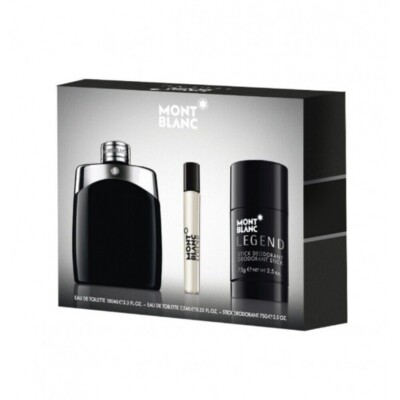 MONT BLANC LEGEND MEN 3 PC GIFT SET -3.4 OZ EDT+2.5OZ DEODORANT STICK+0.25OZ EDT