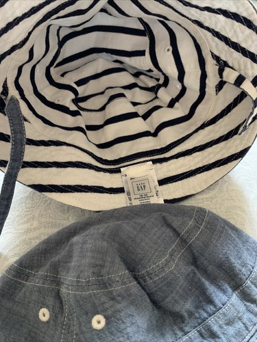 Lot Of 2 Baby Gap Bucket Sun Hat Denim 18-24M Chambray Stripe Lining Boy Girl - Picture 5 of 6