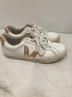 Veja Womens Esplar Leather Extra White Rose Gold Sneakers