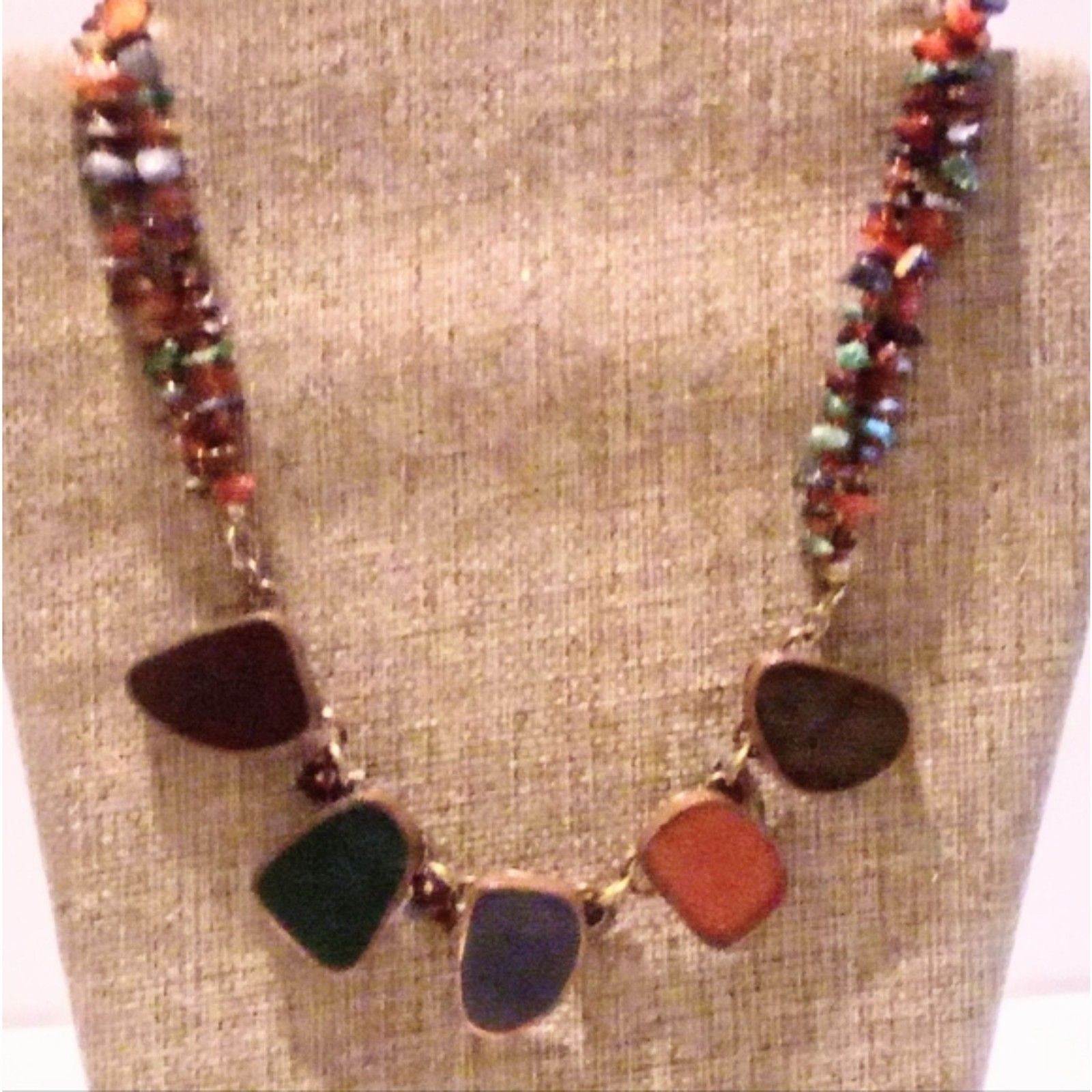 Multi Gemstone Chip and Slab Beaded Necklace - image 1