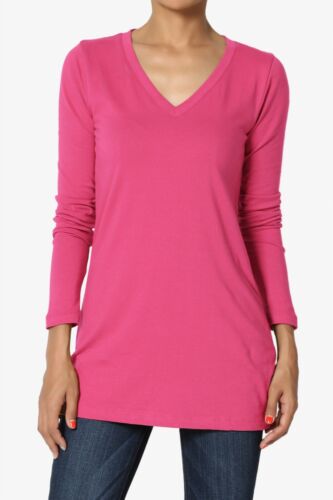 TheMogan S~3X V-Neck Long Sleeve Top Stretch Cotton Relaxed Slim Fit T-Shirt TEE - Picture 99 of 176