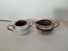 Santa Anita Ware "Vreni" Stylized Spirals Brown/Pink Cream & Sugar Bowl USA