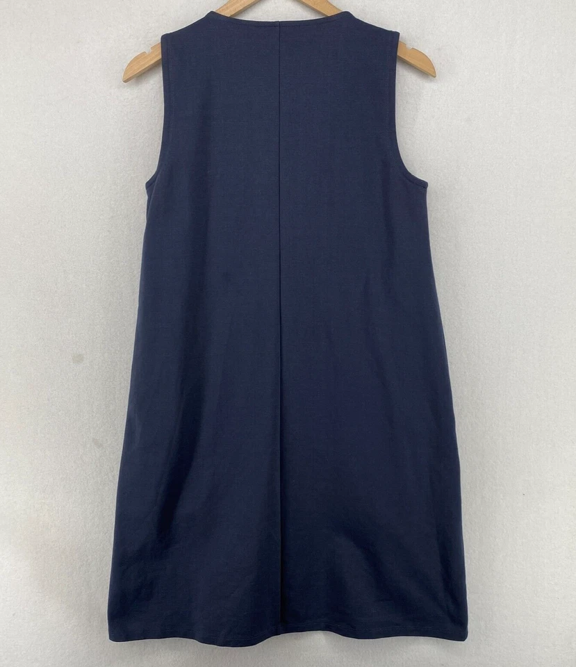 EILEEN FISHER 连衣裙 XS 有机棉混纺 Ponte 拉链换档无袖蓝色 — 第 3/4 张图片