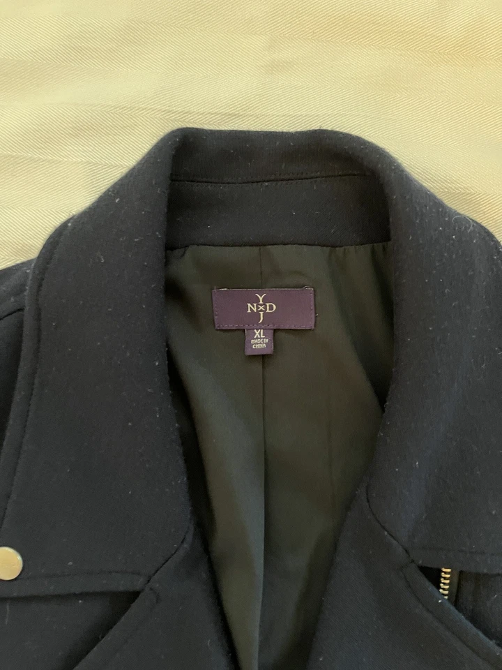 Chaqueta Moto NYDJ Talla XL Tejida Cremallera Azul Marino Brillante Rayas Forrada Algunas Pilling Foto 2 de 4