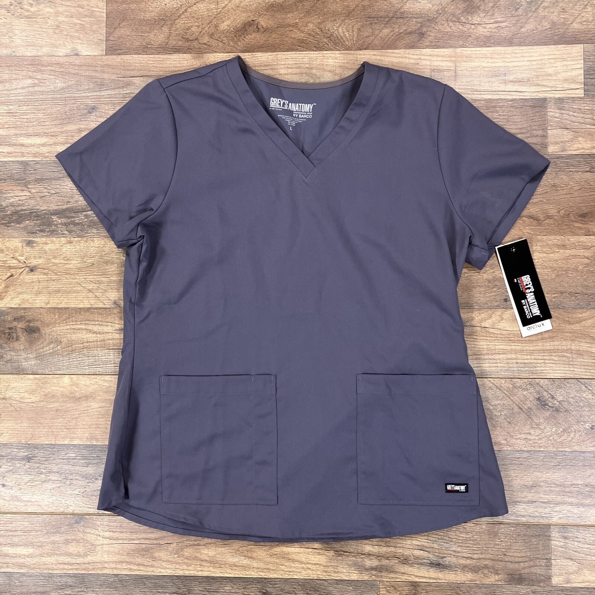 Greys Anatomy Scrub Top Womens Large Gray Pocket V Neck Barco
