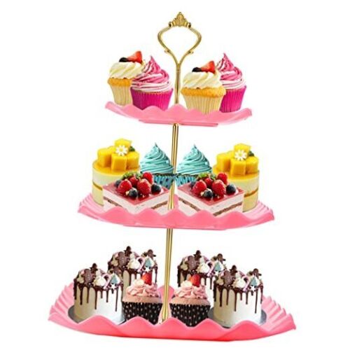 Dessert Cupcake Stand, 3 Tier Cup Cake Holder Tower for Tea Pink