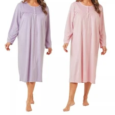Ladies Soft Cozy Nightdress Long Sleeve Polished Fleece Warm Winter Nightwear