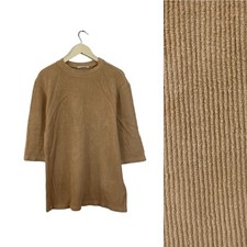 Reformation Medium Organic Cotton Tunic Top Brown Ribbed 3/4 Sleeve Womens READ