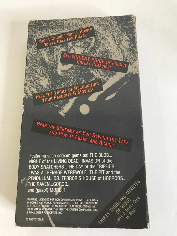 Creepy Classics VHS (1988) Vincent Price Horror B-Movie Comedy - Image 3 of 4