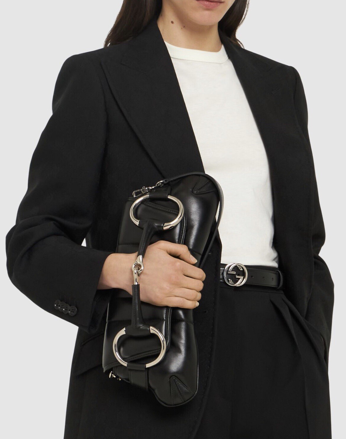 GUCCI Medium Black Horsebit Chain Lamb Leather Bag, New image 9