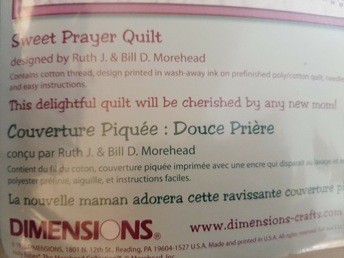 Dimensions Sweet Prayer Baby Quilt Stamped Cross-Stitch Blanket Kit Now I Lay Me - Picture 3 of 3