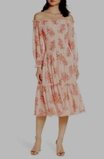 ELIZA J Off The Shoulder Chiffon Midi Dress In Blush SIZE 0 NEW