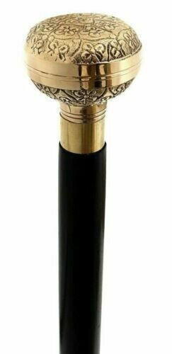 BRASS WORKING STYLE HANDLE SOLID WOODEN WALKING C… - image 1