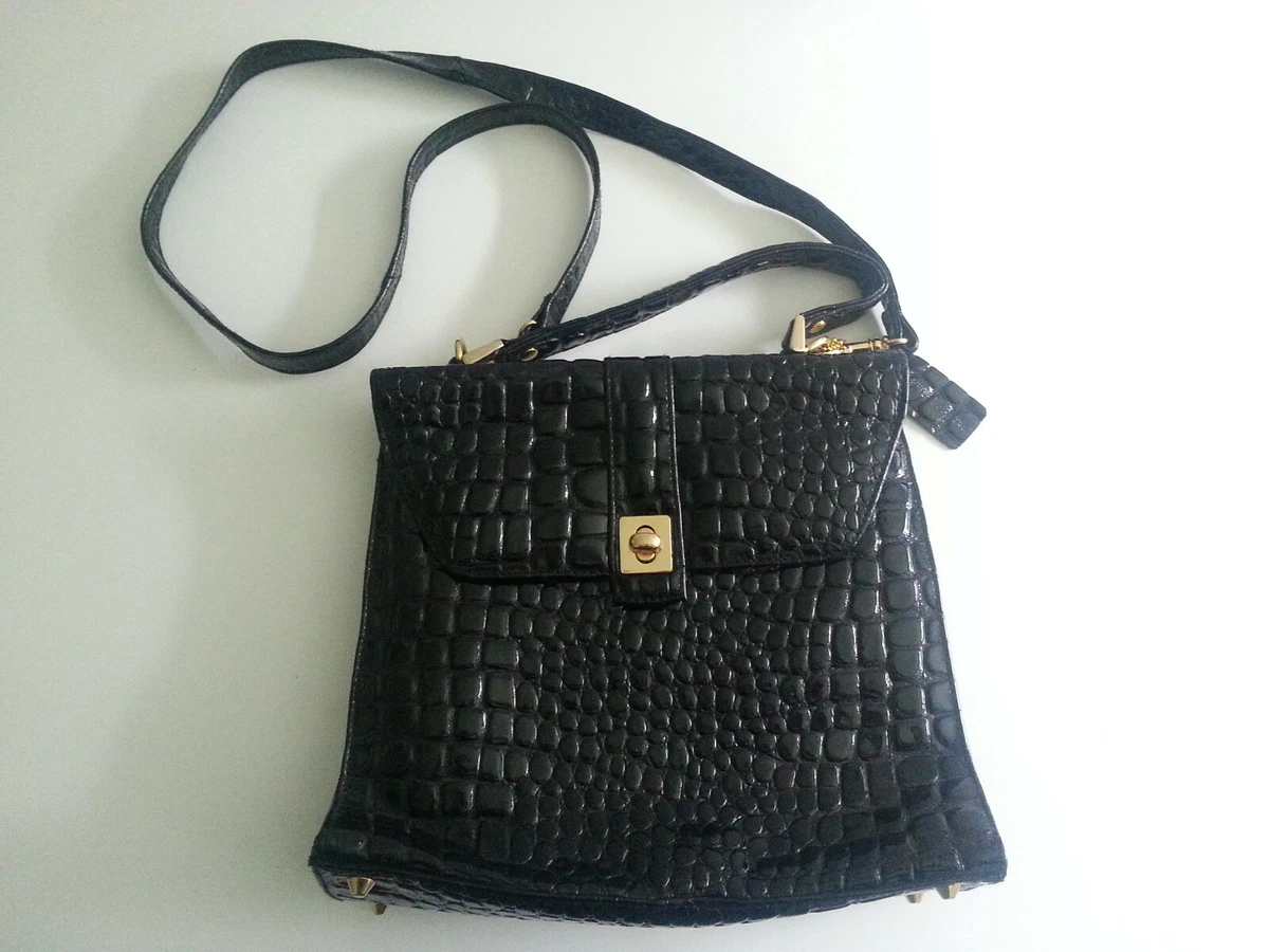 Vintage black Lord and Taylor New York Mock Crocodile/alligator Satchel  Handbag