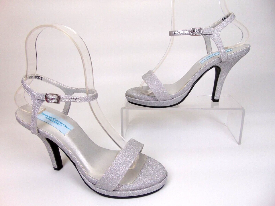 NEW! Dyeables Womens Aurora Ankle Strap Dress Sandals Size 5.0 B, Silver Glitter - Image 2 of 4