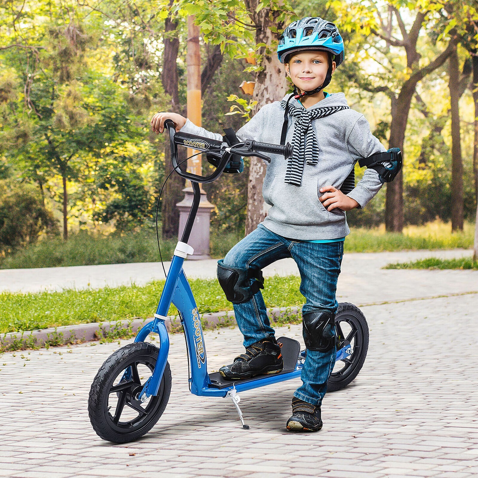 Push Scooter Teen Kids Stunt Bike Ride On with 12"" EVA Tyres - Blue