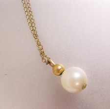 1950s KIDDIE KRAFT 12K Gold Filled Solitaire Cultured Pearl Pendant Necklace 16"