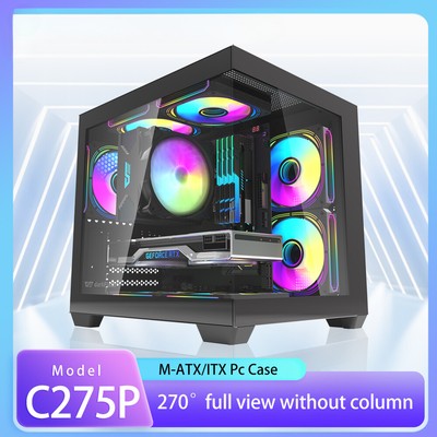 Gaming Computer Desktop M-ATX Motherboard Double-Sided Tempered Glass PC Cabinet