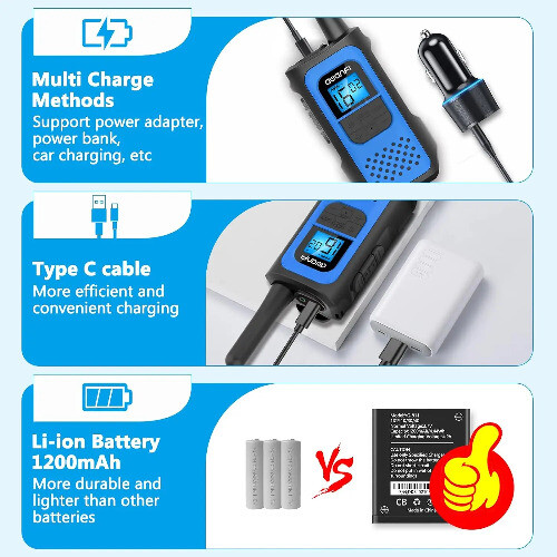 Pack de 3 talkies-walkies rechargeables avec batterie Li-ion 1200mAh - Photo 6/11