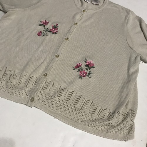 Kathie Lee Sweater Ladies Size 22W Beige Pink Embroidery Short Sleeves 2251 - Picture 4 of 7