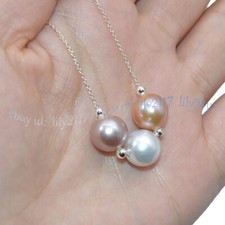 10-11mm Multicolor Baroque Edison Keshi Pearl Pendant Necklace Silver Chain 18''