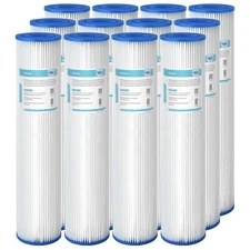 12 Pack 5/20/50 Micron 20"x4.5" Big Blue Washable Pleated Sediment Water Filter