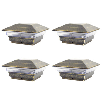 4 Black Bronze Brown Copper White 4x4 Solar Post Lights Cap Deck Fence Outdoor