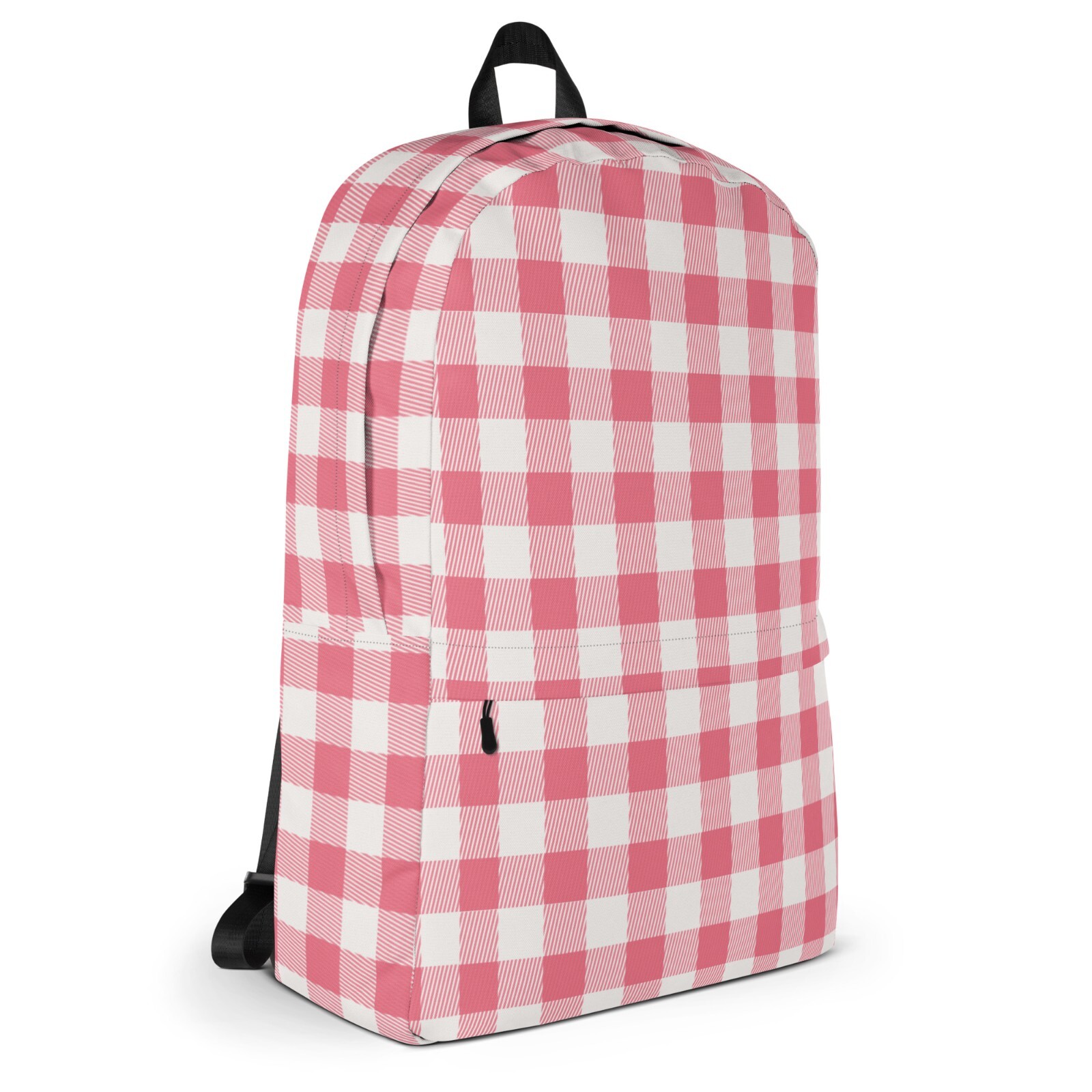 Pink Gingham Backpack for Women, Pink and White Check Water Resistant Bookbag