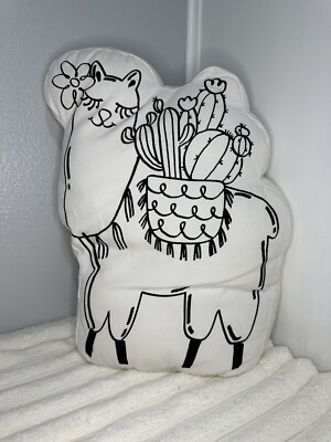 Large Llama & Cactus Pillow, Black & White 
