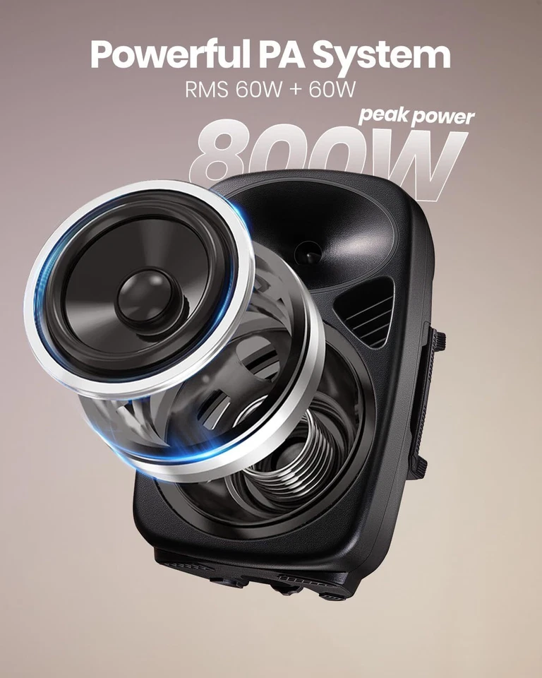 Moukey MPA80 PA System 800W 2Pcs 8“ Speakers Bluetooth Active & Passive + Stand - Image 2 of 4