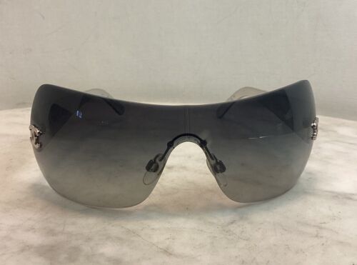 CHANEL CC Logo Shield 4157-Q 124/8G Silver Quilted Leather Sunglasses Vintage - Picture 15 of 22