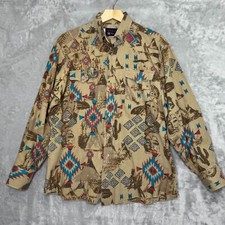 Panhandle Slim Vintage Shirt Mens 16 35 Native Tribal Print Cotton Totem Pole