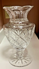 Vtg Crystal Clear Footed Vase Scalloped Rim Artisan Signed Ce Ce or Cee Czech